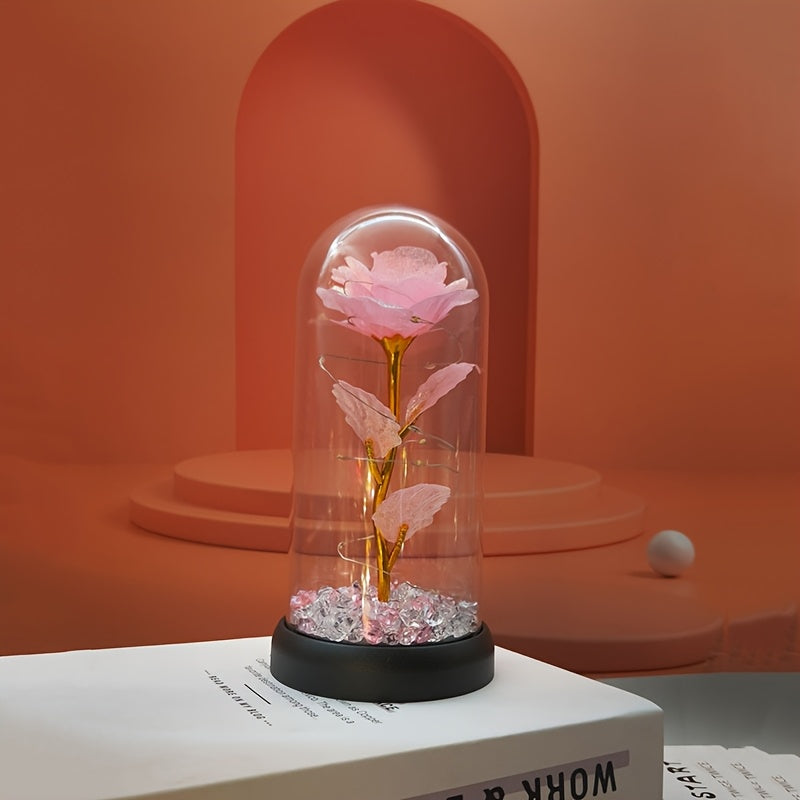 [Christmas Rose & Bear] Christmas Rose & Bear Diamond Crystal Plastic Flower Pot | Battery-Powered (AAA Not Included) | Holiday Gift, Valentine's Day, Mother's Day, Graduation Gifts, Home Decor, Eternal Floral Preserved Bouqu