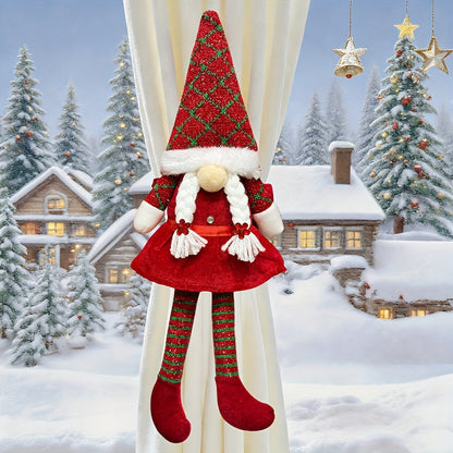 1pc Christmas Curtain Decoration, Tie-Back Curtain Hook, Festive Ornament for Windows, Doors & Trees – Classic Faceless Gnome Design, Holiday Home Décor Accessory