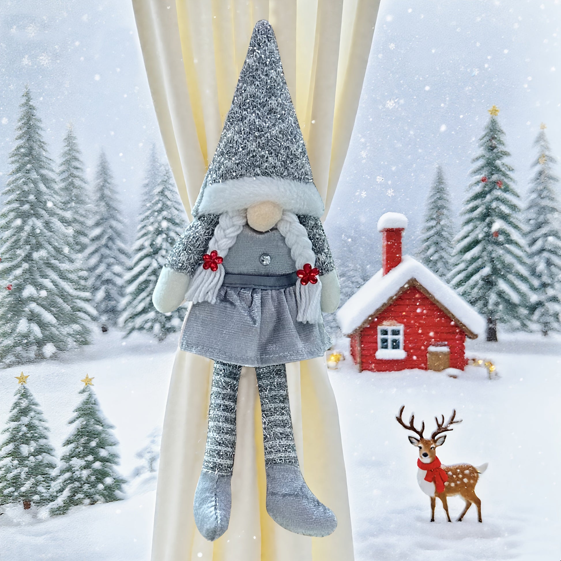 1pc Christmas Curtain Decoration, Tie-Back Curtain Hook, Festive Ornament for Windows, Doors & Trees – Classic Faceless Gnome Design, Holiday Home Décor Accessory