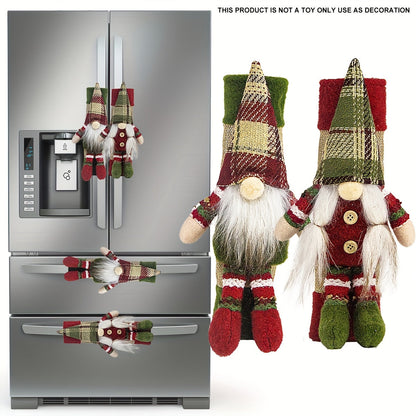 2pcs Christmas Gnome Refrigerator Door Handle Covers - Festive Kitchen Appliance Decor for Fridge, Microwave & Dishwasher - Perfect Holiday Party Favors