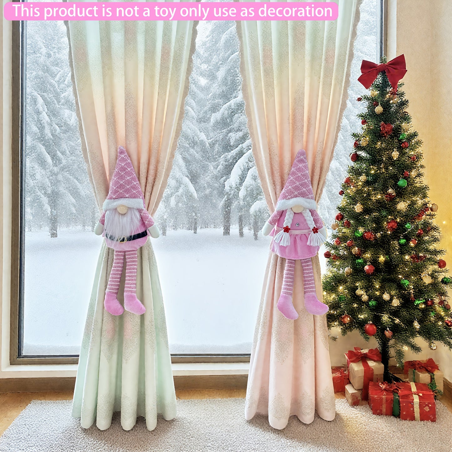 1pc Christmas Curtain Decoration, Tie-Back Curtain Hook, Festive Ornament for Windows, Doors & Trees – Classic Faceless Gnome Design, Holiday Home Décor Accessory