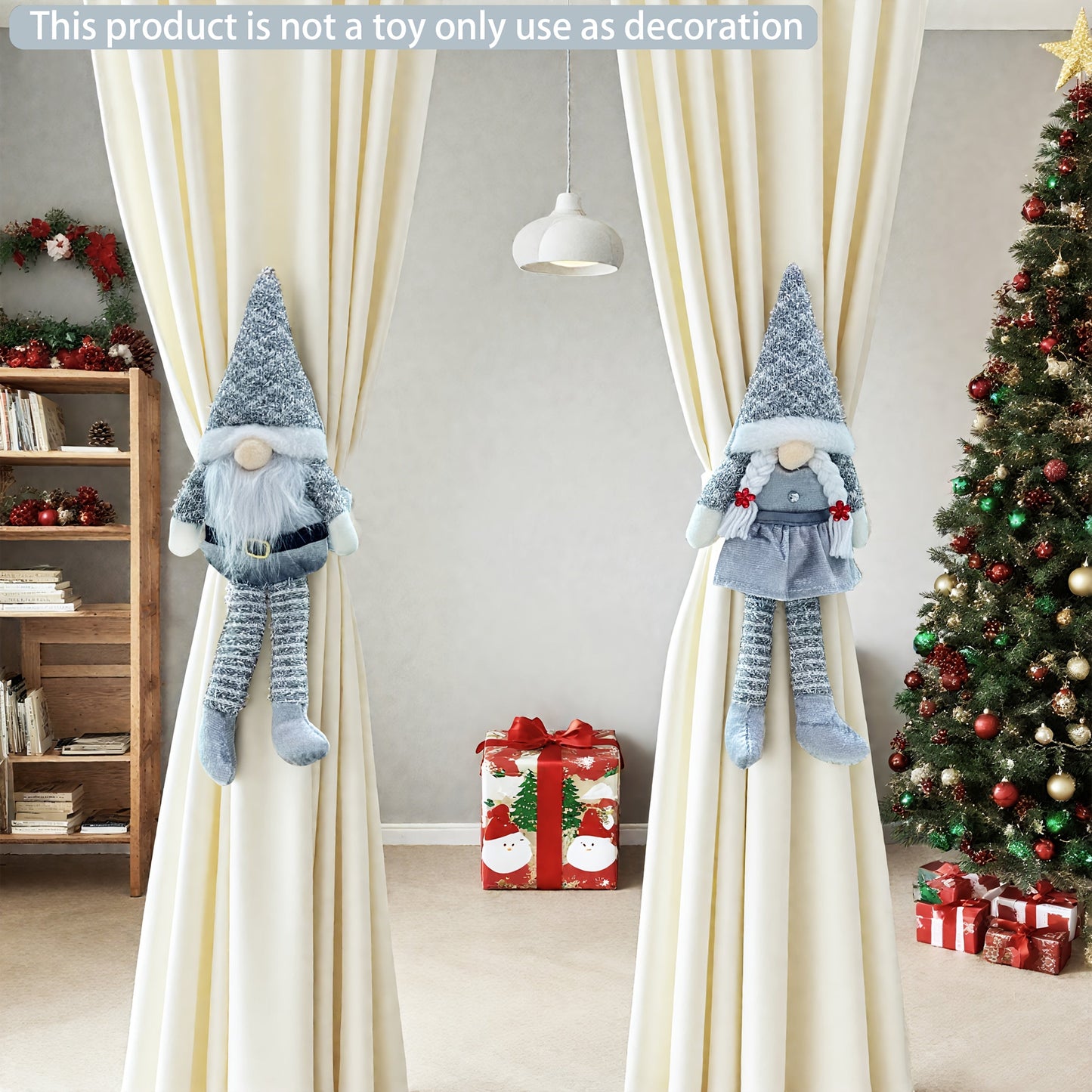 1pc Christmas Curtain Decoration, Tie-Back Curtain Hook, Festive Ornament for Windows, Doors & Trees – Classic Faceless Gnome Design, Holiday Home Décor Accessory