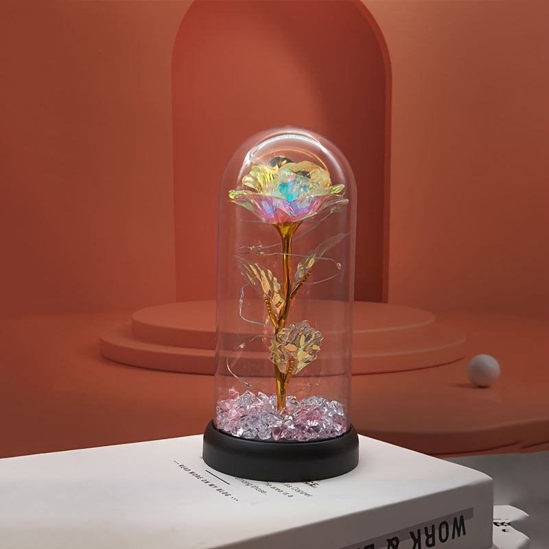 [Christmas Rose & Bear] Christmas Rose & Bear Diamond Crystal Plastic Flower Pot | Battery-Powered (AAA Not Included) | Holiday Gift, Valentine's Day, Mother's Day, Graduation Gifts, Home Decor, Eternal Floral Preserved Bouqu